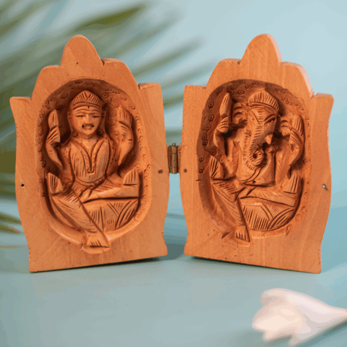 Wooden Namaste Folded Hands with Handcrafted Laxmi Ganesha