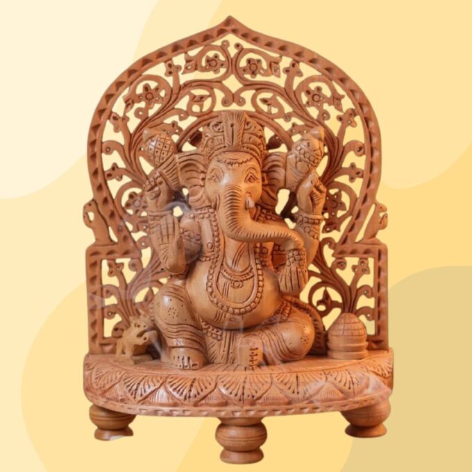 Wooden Ganesha with Sinhasan