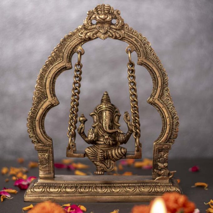Lord Ganesha on Swing - Brass Statue - Image 2